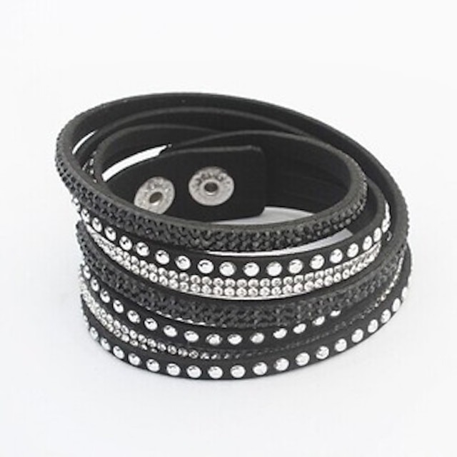  Dames Kristal Wikkelarmbanden Lederen armbanden Knoop Dames Modieus Europees Leder Armband sieraden Wit / Zwart / Rood Voor Feest