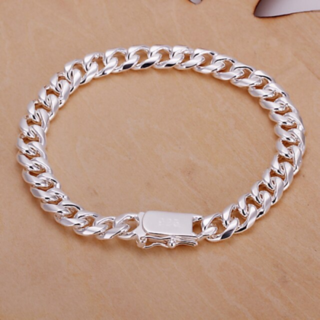  Fashion Brief  Men's Square Buckle Sideways  Silver Plated Brass Chain & Link  Bracelets(Silver)(1pc)