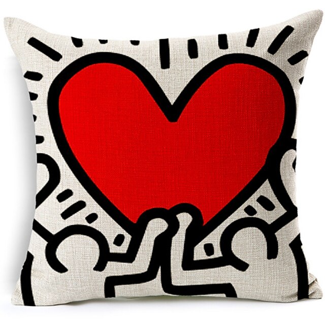  Modern Style Red Abstract Heart Patterned Cotton/Linen Decorative Pillow Cover