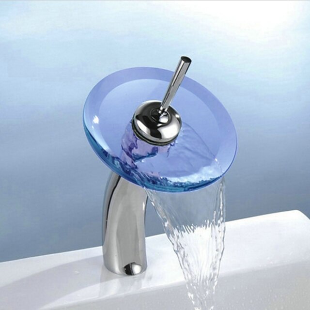  Contemporary Vessel Waterfall Ceramic Valve One Hole Single Handle One Hole Chrome , Bathroom Sink Faucet