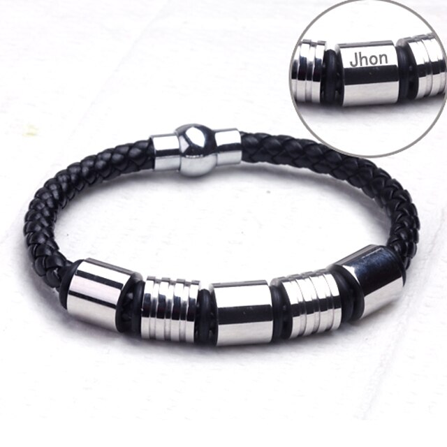  Personalized Gift  Stainless Steel/Leather  Bracelets Engraved Jewelry