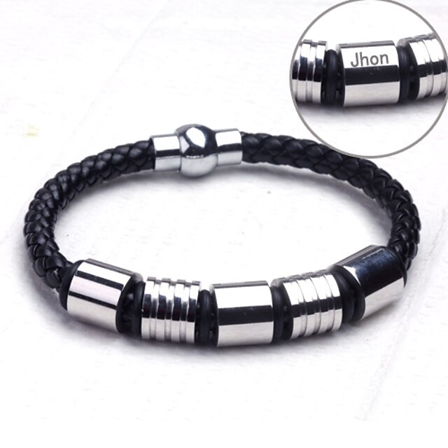  Gepersonaliseerde sieraden RVS/Leer - zilver/zwart - Armbanden -