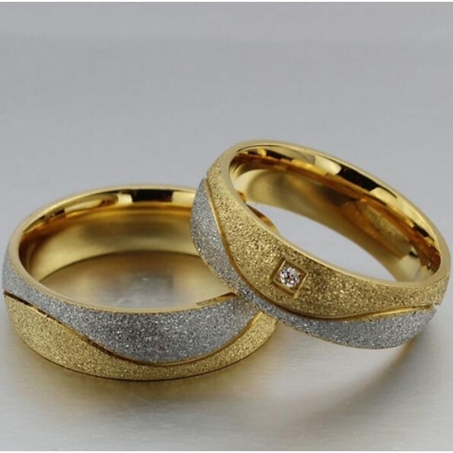  Mulheres Anéis de Casal Anel de declaração Anéis de ranhura Diamante sintético 2pcs Dourado / Branco Aço Titânio Imitações de Diamante Formato Circular senhoras Casamento Festa Jóias Amor