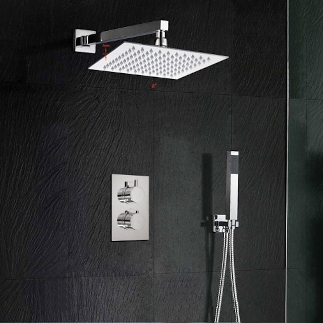  zuhanyrendszer csaptelep kombinált zuhanyfej 8 hüvelykes króm, durva sárgaréz szelep és díszkészlet, rozsdamentes acél magasnyomású kézi permetező falra szerelhető fürdőszoba