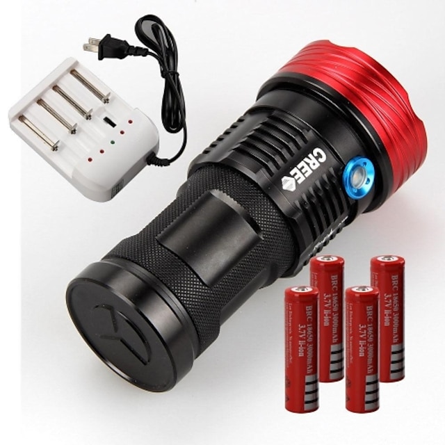  LED Flashlights / Torch Waterproof Rechargeable 11000 lm LED 9 Emitters with Batteries and Charger Waterproof Rechargeable Nonslip grip Camping / Hiking / Caving Everyday Use Police / Military EU