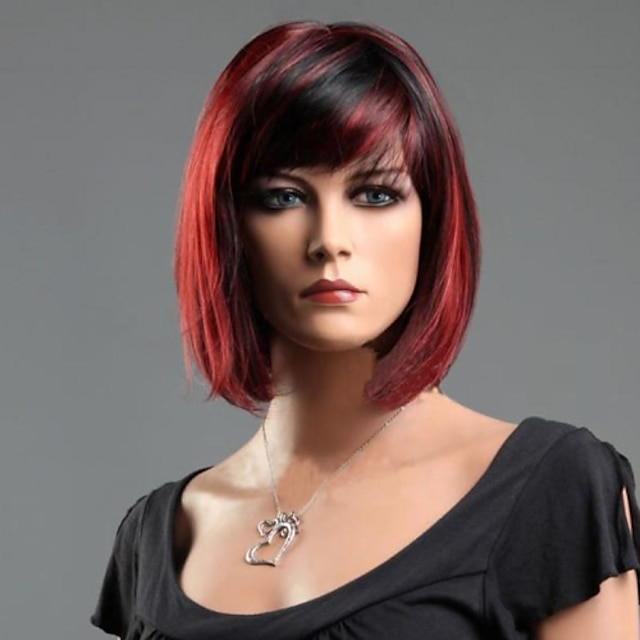  Synthetic Wig Straight Straight Wig Short Red Mixed Black Synthetic Hair 10 inch Women's Red
