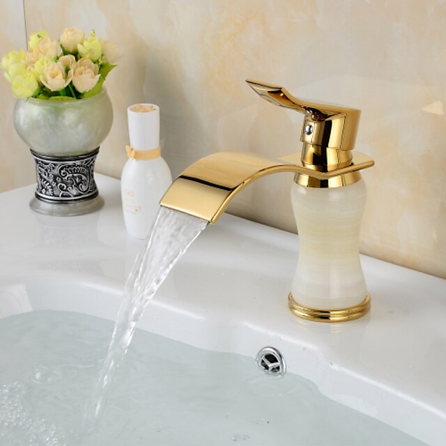  Μπάνιο βρύση νεροχύτη - Καταρράκτης Ti-PVD Αναμεικτικές με ξεχωριστές βαλβίδες Μία Οπή / Ενιαία Χειριστείτε μια τρύπαBath Taps