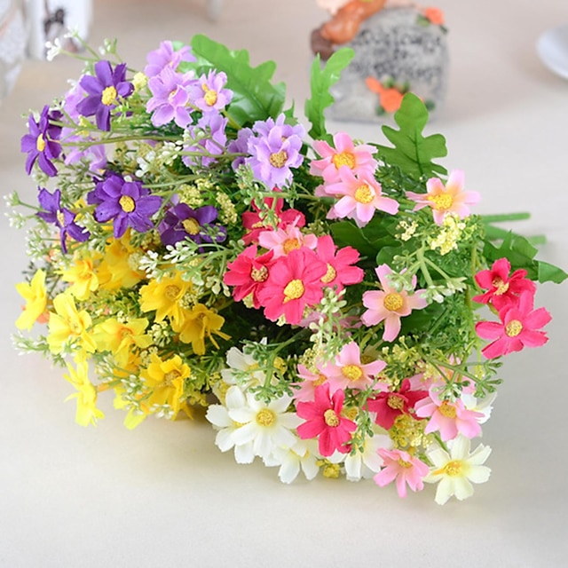  1 Branch Silk Plastic Daisies Tabletop Flower Artificial Flowers
