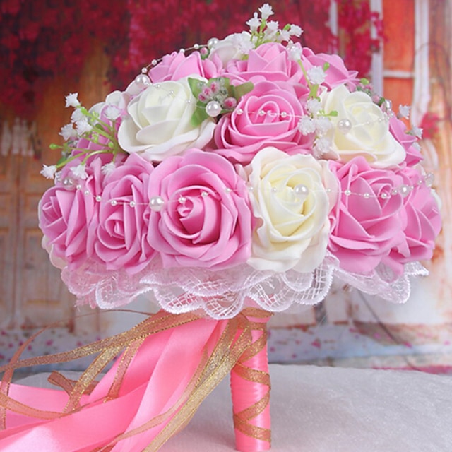  egy csokor 30 pe szimuláció rózsa esküvői csokor esküvő menyasszony gazdaság virágok, rózsaszín és fehér