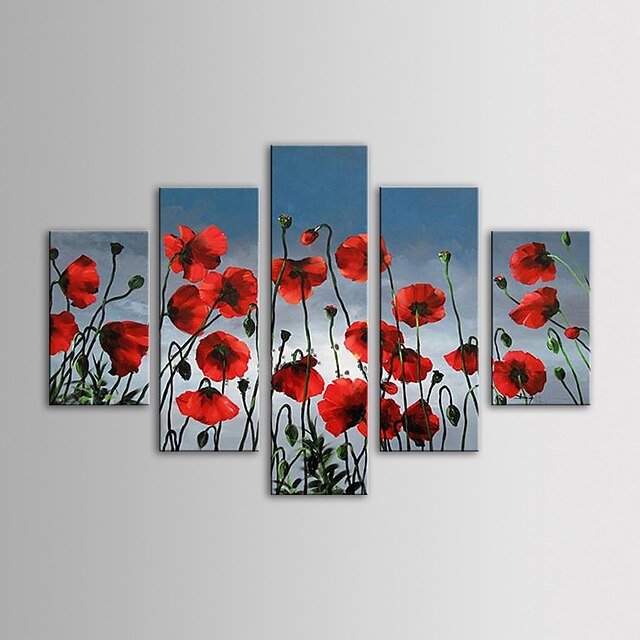  Oil Painting Hand Painted - Floral / Botanical Canvas Five Panels