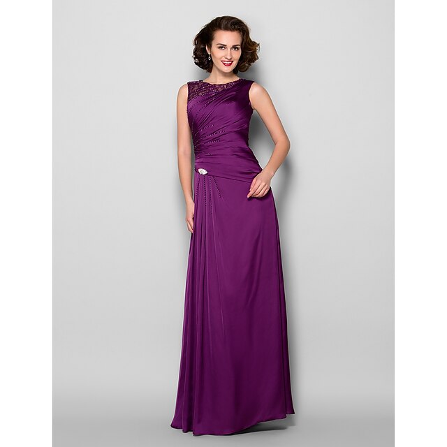 Sheath Column Mother Of The Bride Dress Elegant Jewel Neck Floor Length Satin Chiffon 