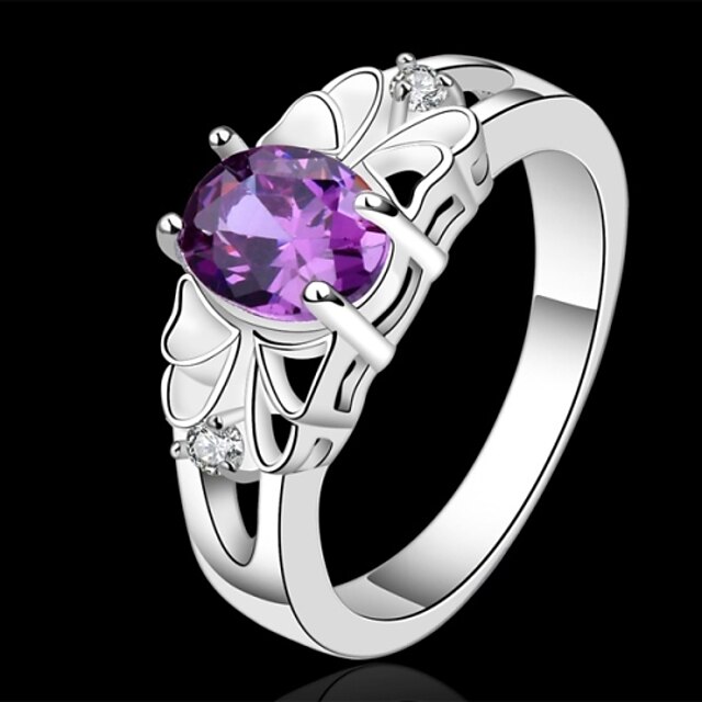  Statement Ring Crystal Oval Cut Purple Sterling Silver Ladies 7 8 / Women's / Amethyst