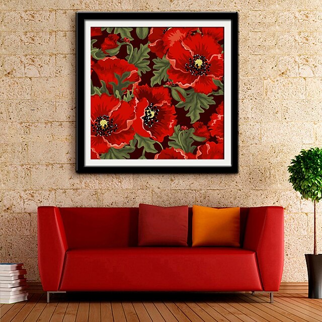  E-HOME® Framed Canvas Art,The Red Flowers Framed Canvas Print