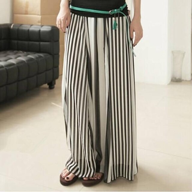  Women's New Style Vertical Stripe Chiffon Expansion Skirt