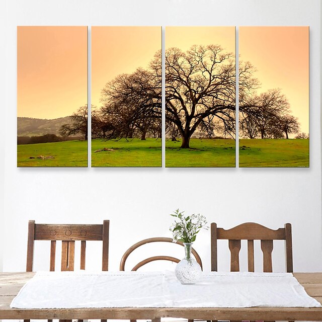  e-FOYER toile tendue art les arbres et l'herbe décorative ensemble de quatre de peinture