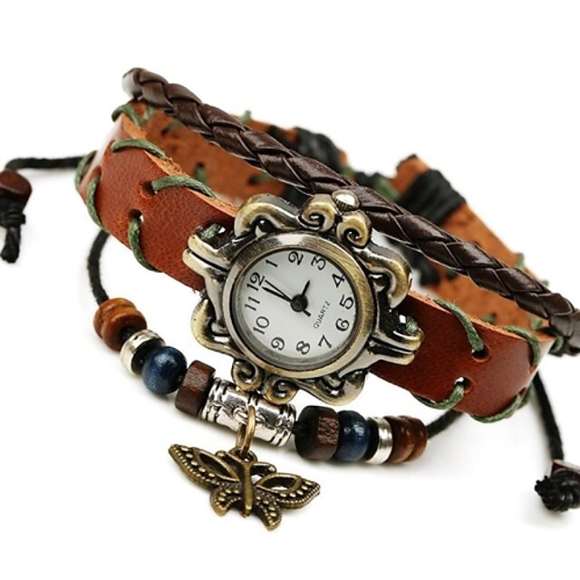 Women's Fashion Watch Bracelet Watch Wrist Watch Quartz Leather Brown Hot Sale Analog Vintage