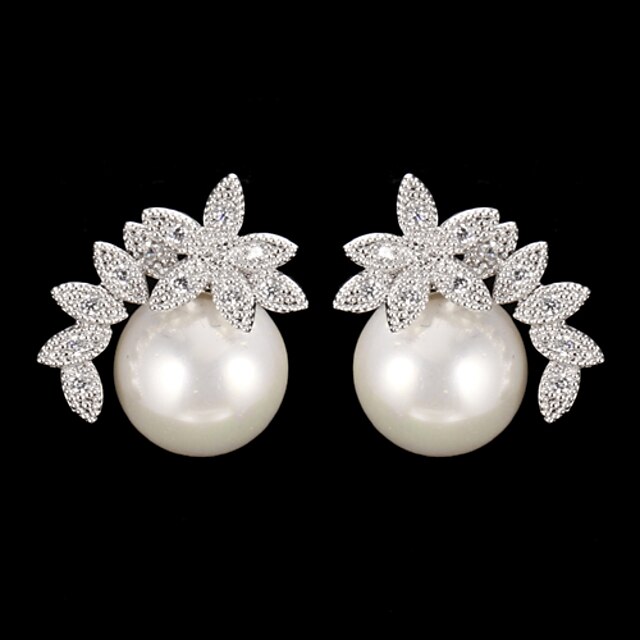  Women's Drop Earrings Fashion Pearl Cubic Zirconia Earrings Jewelry Silver For Daily 1pc