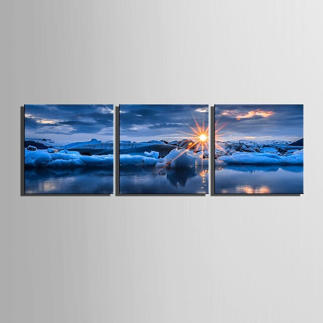  e-Home® opgespannen doek zijt de zonsopgang op zee decoratie schilderij set van 3