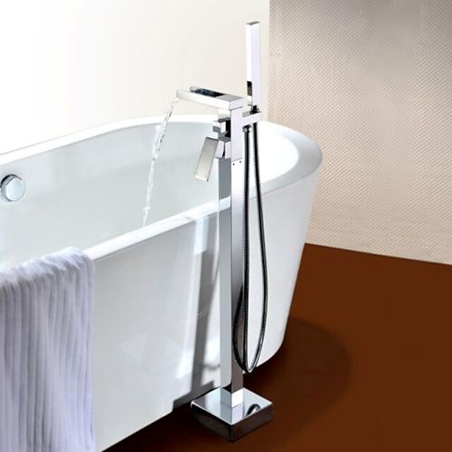  Βρύση Μπανιέρας - Σύγχρονο Χρώμιο Εγκατεστημένη στο Πάτωμα Κεραμική Βαλβίδα Bath Shower Mixer Taps / Ενιαία Χειριστείτε μια τρύπα