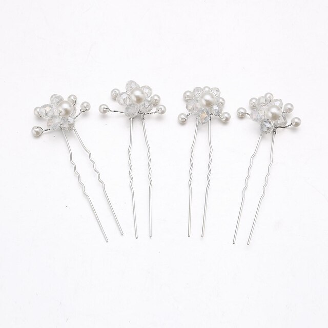  Headpieces Women/Flower Girl Crystal/Alloy/Imitation Pearl Hairpins 4 Pieces