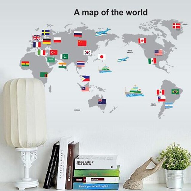  Wall Stickers Wall Decal World Map Removable Washable PVC