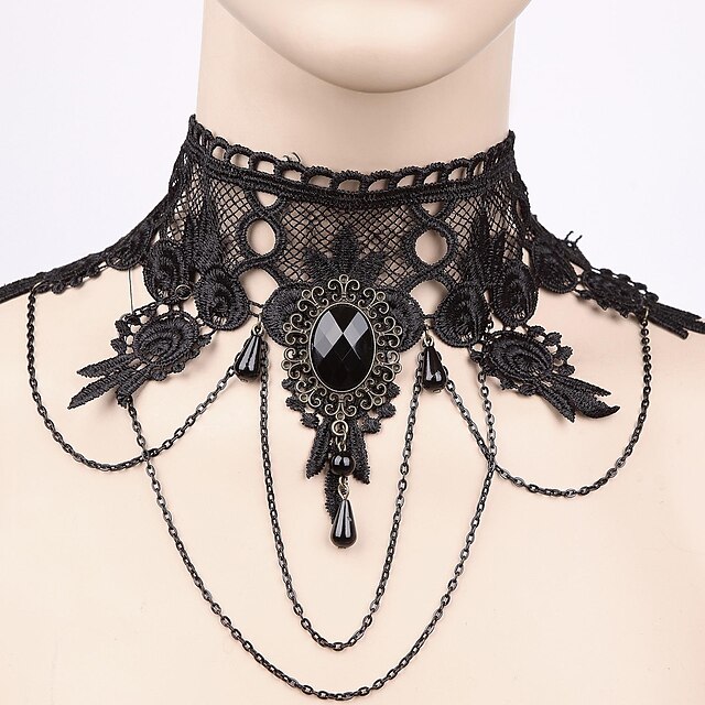  Damen Medaillon - Schwarz Modische Halsketten Für Hochzeit Party