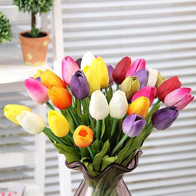  Artificial Flowers 1 Branch Simple Style Tulips Tabletop Flower