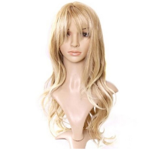  Cosplay Costume Wig Synthetic Wig Curly Loose Wave Natural Wave Natural Wave Curly Layered Haircut Wig Long Light Blonde Synthetic Hair 22 inch Women‘s Natural Hairline Blonde