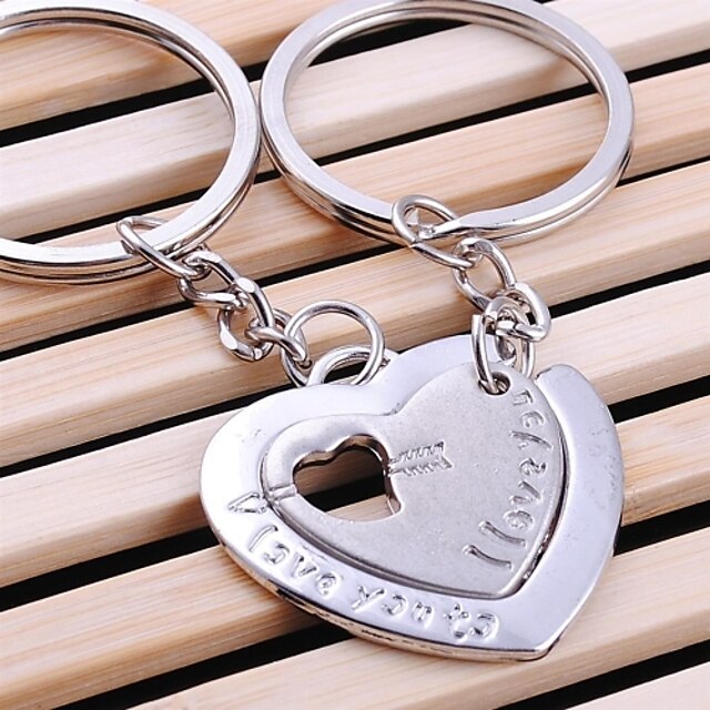  Alloy Silver Plated Heart in Heart Keychain Key Ring for Lover Valentine's Day(One Pair)
