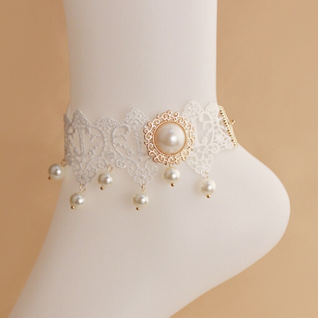  Gold-plated Female Pearl White Lace Anklets