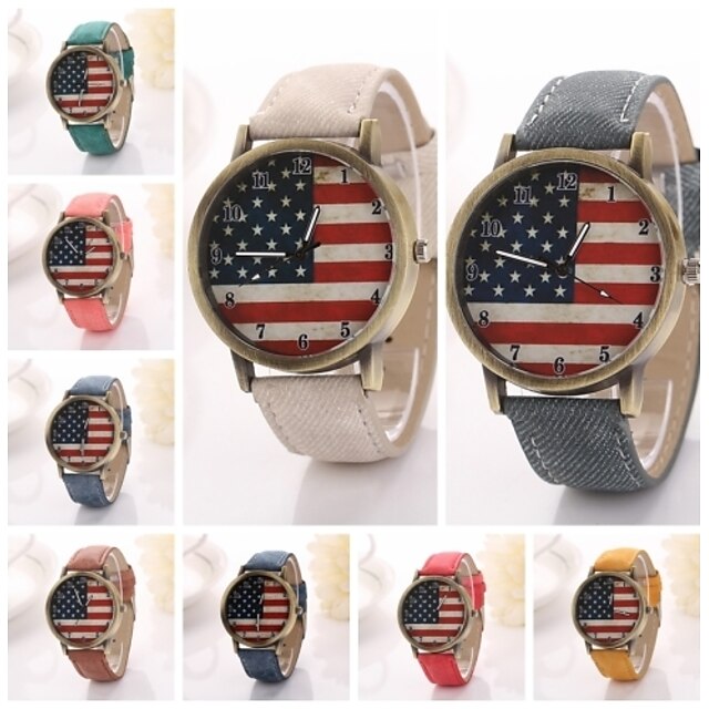  Women's  Flag of the United States  Dial  Oxford Band  Quartz Wristwatches  (Assorted Color)C&d324