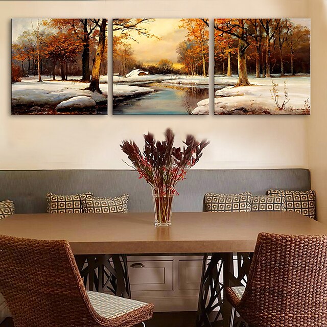  E-HOME® Stretched Canvas Art The Snow Forest Decorative Painting  Set of 3