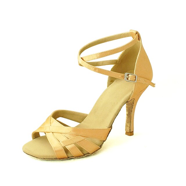  Women's Latin Shoes / Salsa Shoes Satin Buckle Sandal Buckle Customized Heel Customizable Dance Shoes Almond / Nude / Bronze / Leather