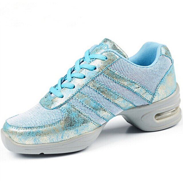  Women's Dance Sneakers Sneaker Low Heel Synthetic Lace-up Black / Gold / Light Blue