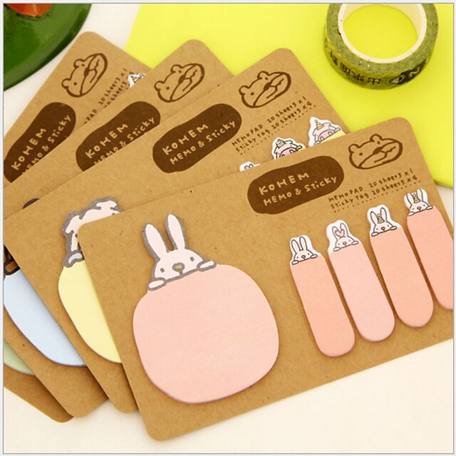  Animal 2 Shapes Kraft Paper Self-Stick Note For School / Office