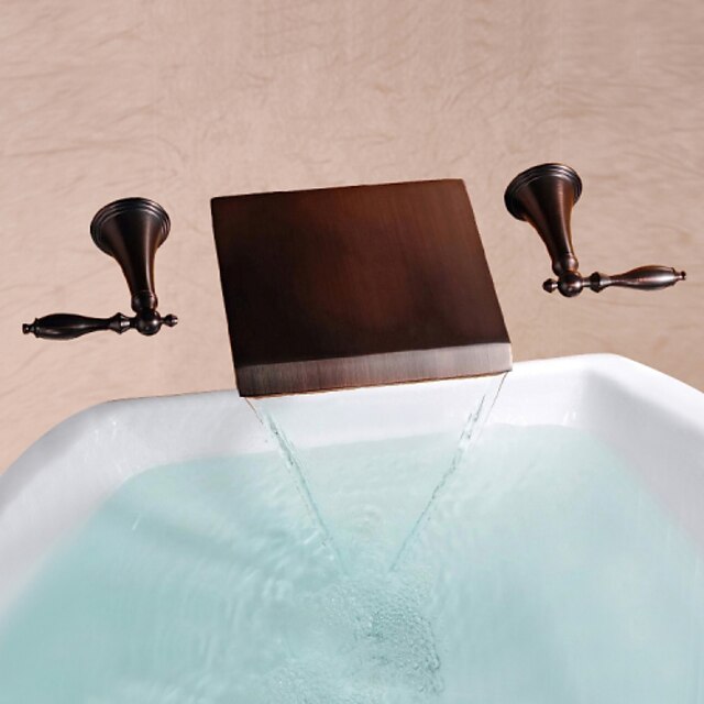  Bathroom Sink Faucet - Waterfall Oil-rubbed Bronze Wall Mounted Three Holes / Two Handles Three HolesBath Taps / Brass