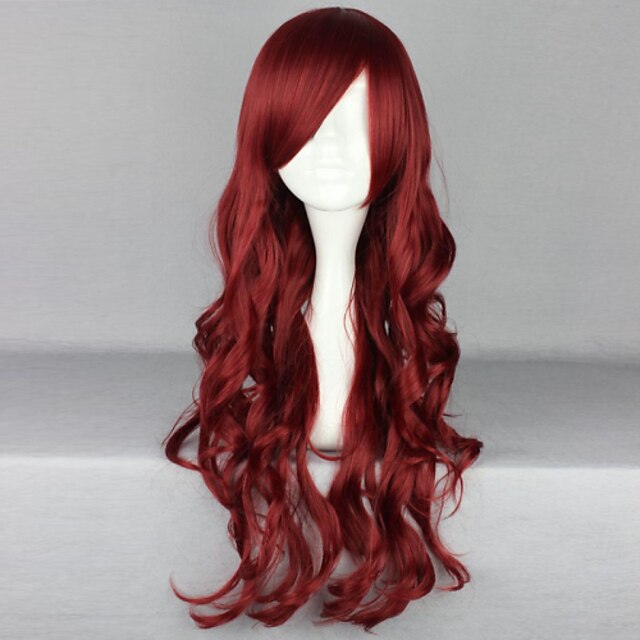 Cosplay Costume Wig Synthetic Wig Curly Deep Wave Deep Wave Asymmetrical With Bangs Wig Long Red Synthetic Hair Women's Natural Hairline Side Part Red