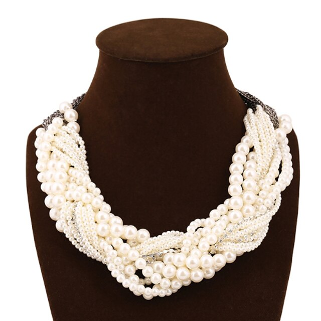  Women's Pearl Statement Necklace Layered Chinese Knot Statement Fashion European Multi Layer Imitation Pearl Alloy Screen Color Necklace Jewelry For Party / Evening