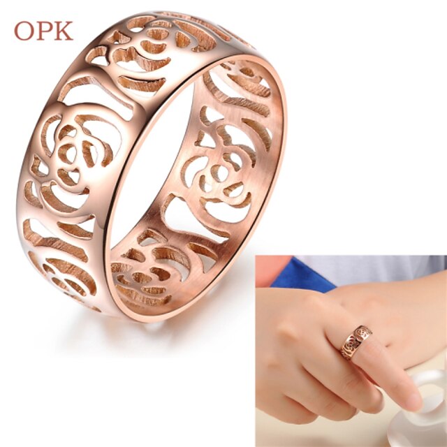  OPK®Elegant Ms 18 K Rose Gold Plated Diamond Hollow Out Rose Ring