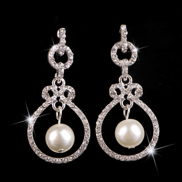  Elegant Vintage Silver Crystal and White Pearls Wedding Earring for Wedding Party