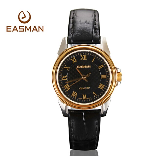  EASMAN Women’s Sapphire Dial Shape Vintage Black Genuine Leather Japan Movement Quartz Watch Wristwatch