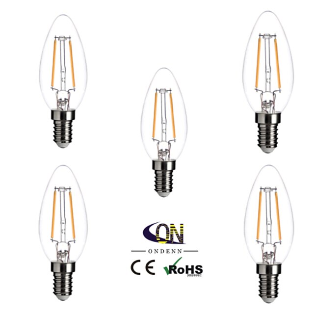  e14 led filamentpærer c35 2 cob 200lm varm hvit 2800-3200k dimbar ac 220-240v