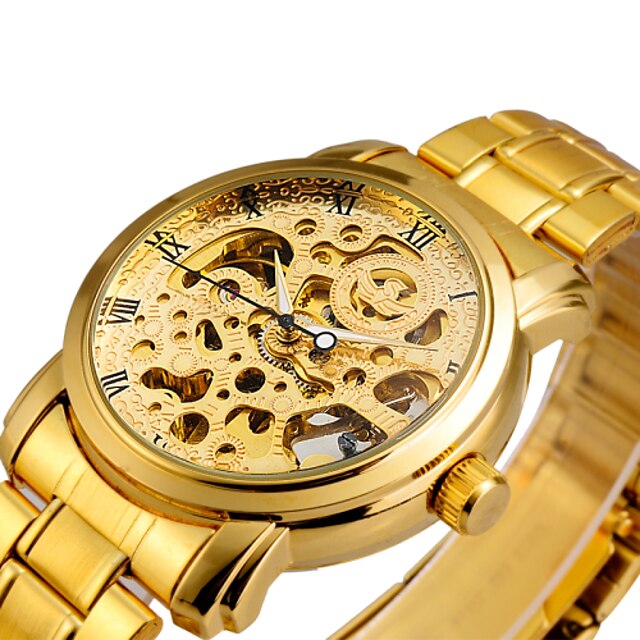 2015 mænds skelet vintage mekanisk ur guld rustfrit stål automatiske mode tilfældige mænd armbåndsur 3208431 –