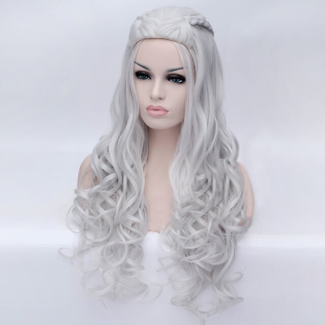  Synthetic Wig Curly / Body Wave Style Asymmetrical Capless Wig Silver Synthetic Hair Women's Natural Hairline Silver Wig Long Cosplay Wig