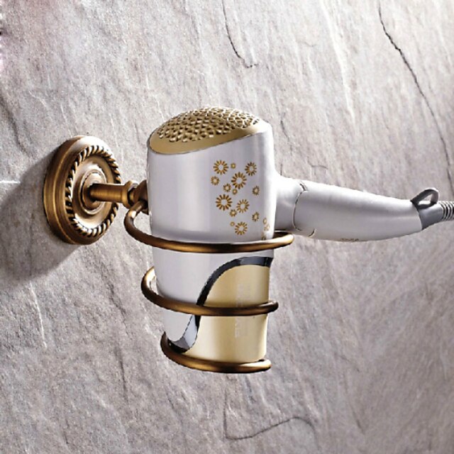  Hair Dryer Holder Holder Antique Brass Bathroom Shelf Storage Wall Shelf Mounted Organizer Spiral Stand Bathroom Accessories