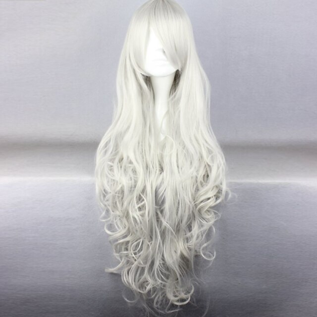  Cosplay Costume Wig Synthetic Wig Curly Deep Wave Deep Wave Asymmetrical Wig Long Purple Synthetic Hair Women's Natural Hairline White