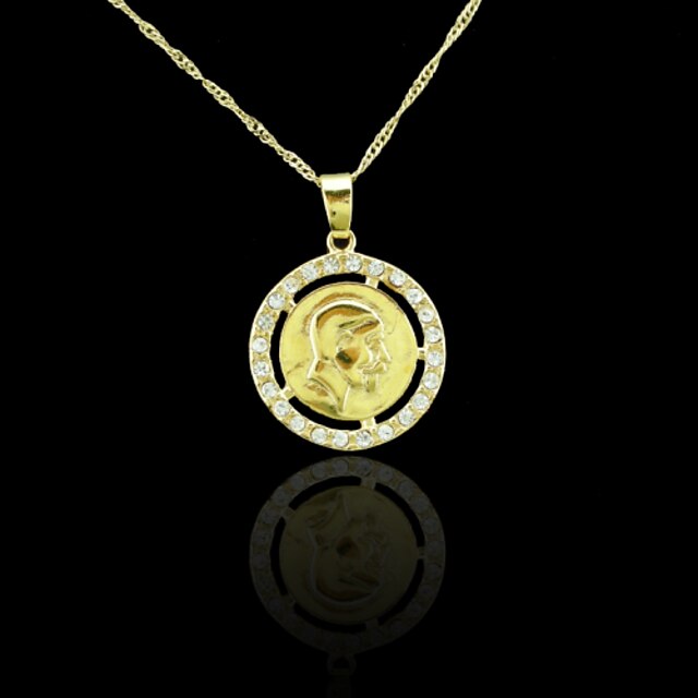  18K Real Gold Plated Coin Zircon Pendant 3.4*2.4CM