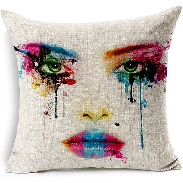  Modern Style Painted Face Patterned Cotton/Linen Decorative Pillow Cover
