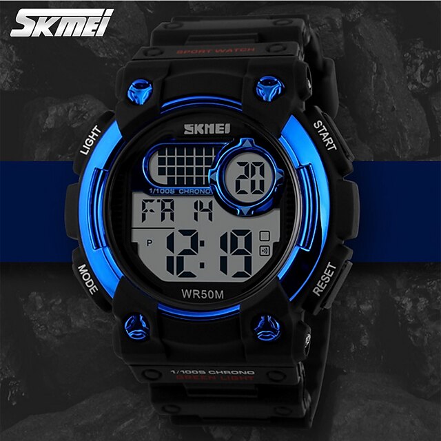  SKMEI Heren Sporthorloge Digitaal horloge Kwarts Digitaal Rubber Zwart 30 m Waterbestendig Alarm Kalender Digitaal Amulet - Geel Rood Blauw / Chronograaf / LCD