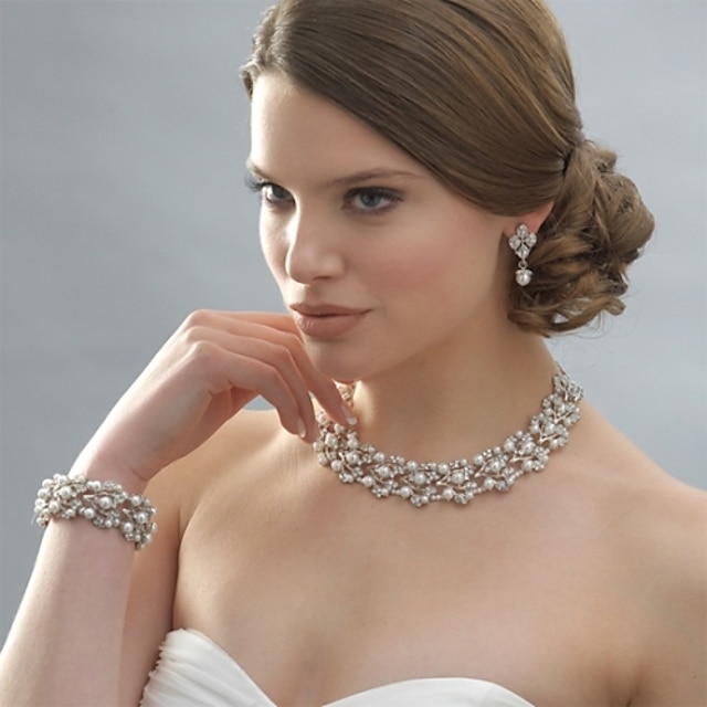 Mode Frauen Hochzeit Schmuck Set Vergoldet Halskette Ohrringe Geschenk Billig